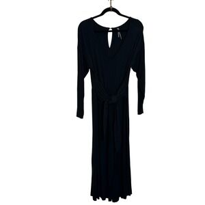 Anthropologie Long Sleeve Knit Jumpsuit Size S Black Tie Waist Casual Loungewear